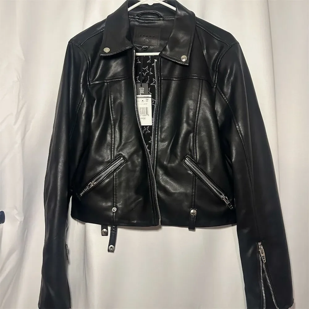 Blank NYC Women's Black Faux Leather Moto Jacket Size L - Picture 1 of 3